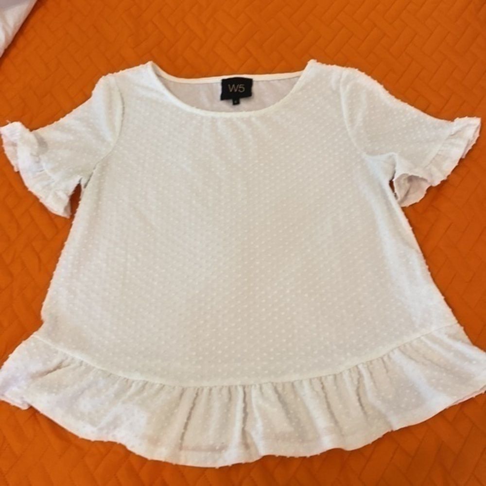 Swiss Dot, Stretch Top, Ruffle Short Sleeves and Hem, Sz S